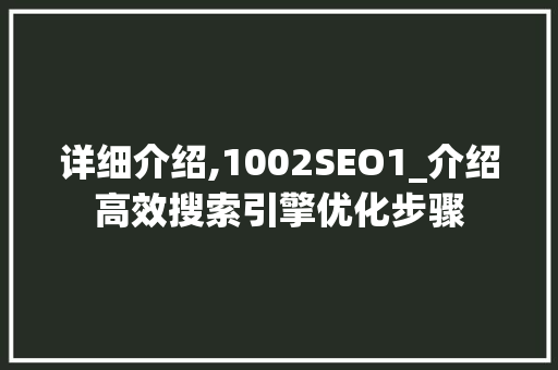 详细介绍,1002SEO1_介绍高效搜索引擎优化步骤