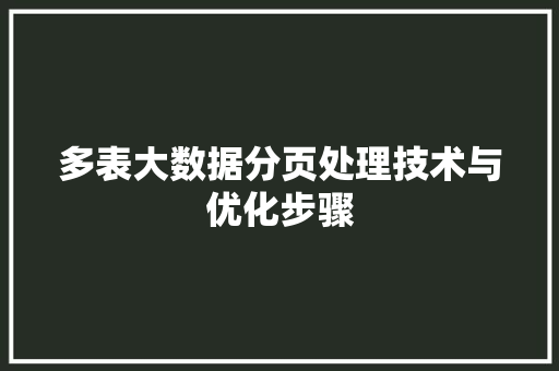 多表大数据分页处理技术与优化步骤  第1张