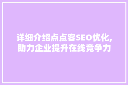 详细介绍点点客SEO优化,助力企业提升在线竞争力