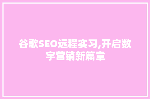 谷歌SEO远程实习,开启数字营销新篇章