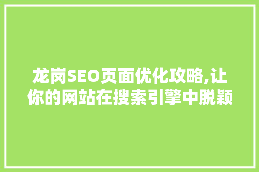 龙岗SEO页面优化攻略,让你的网站在搜索引擎中脱颖而出