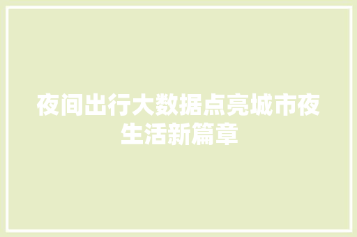 夜间出行大数据点亮城市夜生活新篇章