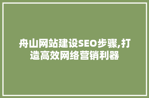 舟山网站建设SEO步骤,打造高效网络营销利器