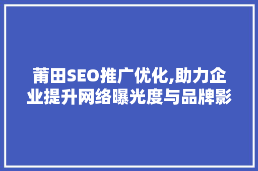 莆田SEO推广优化,助力企业提升网络曝光度与品牌影响力