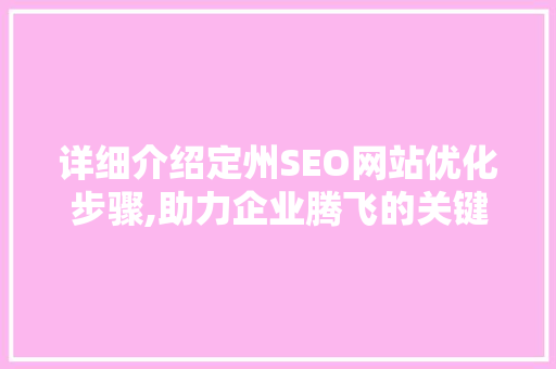 详细介绍定州SEO网站优化步骤,助力企业腾飞的关键一步