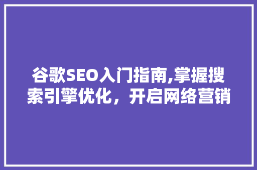 谷歌SEO入门指南,掌握搜索引擎优化，开启网络营销新篇章