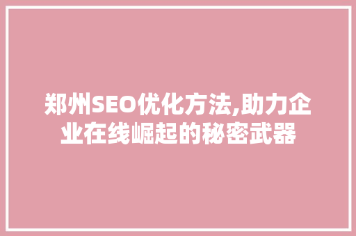 郑州SEO优化方法,助力企业在线崛起的秘密武器
