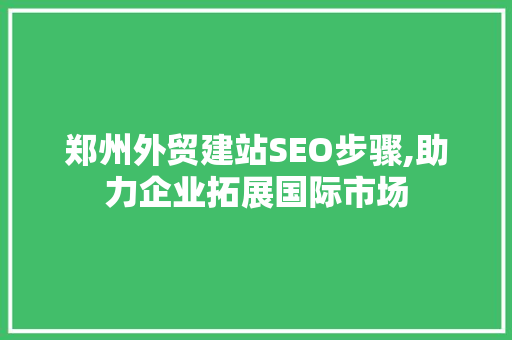 郑州外贸建站SEO步骤,助力企业拓展国际市场