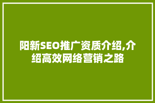 阳新SEO推广资质介绍,介绍高效网络营销之路  第1张