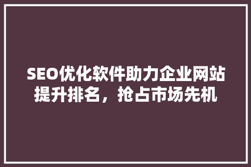 SEO优化软件助力企业网站提升排名，抢占市场先机