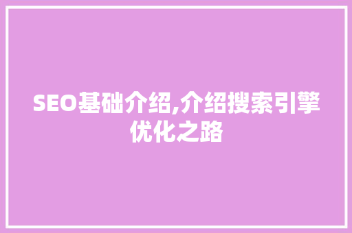 SEO基础介绍,介绍搜索引擎优化之路