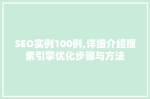 SEO实例100例,详细介绍搜索引擎优化步骤与方法