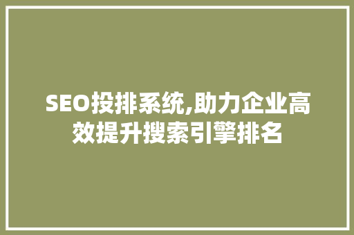 SEO投排系统,助力企业高效提升搜索引擎排名