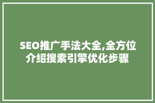 SEO推广手法大全,全方位介绍搜索引擎优化步骤