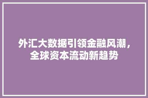 外汇大数据引领金融风潮，全球资本流动新趋势  第1张