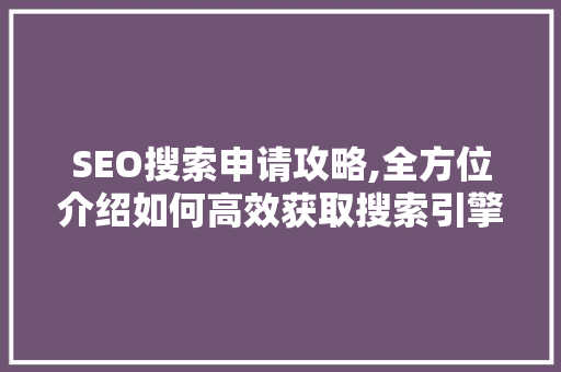 SEO搜索申请攻略,全方位介绍如何高效获取搜索引擎优化服务