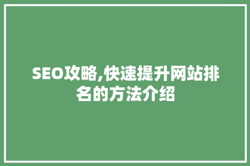 SEO攻略,快速提升网站排名的方法介绍