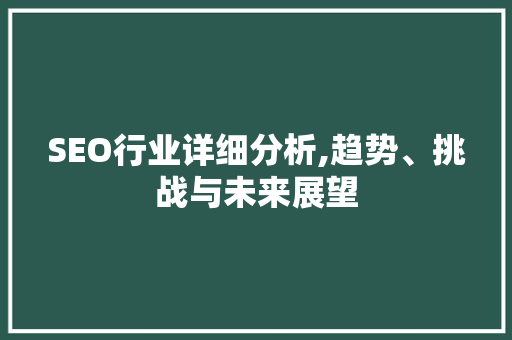 SEO行业详细分析,趋势、挑战与未来展望