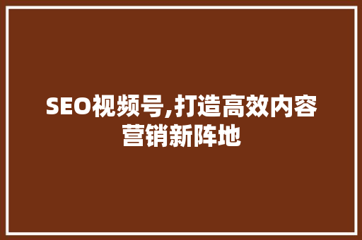 SEO视频号,打造高效内容营销新阵地