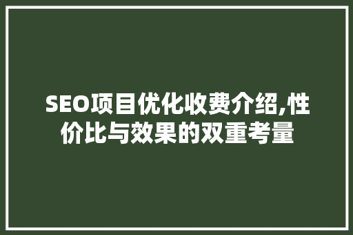 SEO项目优化收费介绍,性价比与效果的双重考量