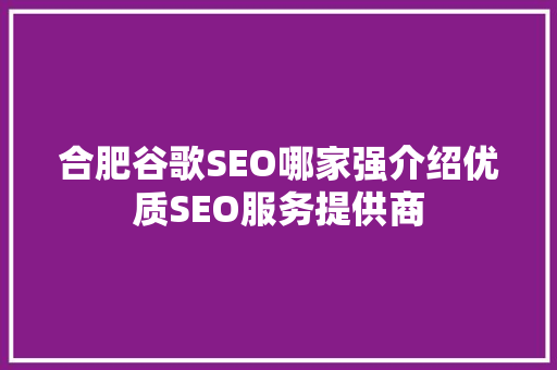 合肥谷歌SEO哪家强介绍优质SEO服务提供商