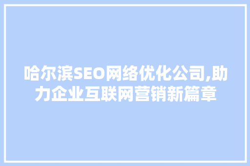 哈尔滨SEO网络优化公司,助力企业互联网营销新篇章