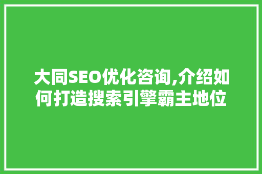 大同SEO优化咨询,介绍如何打造搜索引擎霸主地位