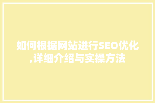 如何根据网站进行SEO优化,详细介绍与实操方法