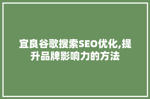 宜良谷歌搜索SEO优化,提升品牌影响力的方法