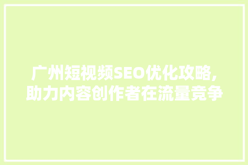 广州短视频SEO优化攻略,助力内容创作者在流量竞争中脱颖而出