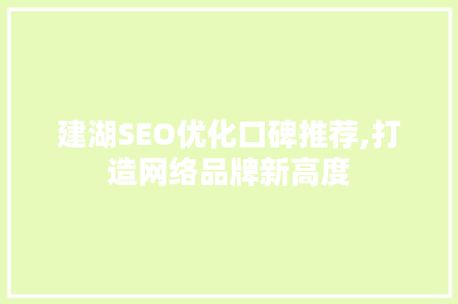 建湖SEO优化口碑推荐,打造网络品牌新高度