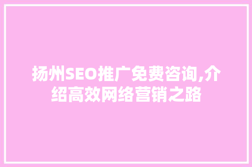 扬州SEO推广免费咨询,介绍高效网络营销之路