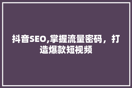 抖音SEO,掌握流量密码，打造爆款短视频