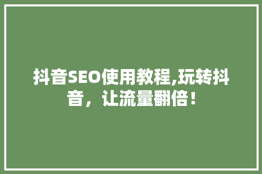 抖音SEO使用教程,玩转抖音，让流量翻倍！