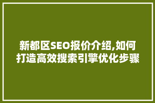 新都区SEO报价介绍,如何打造高效搜索引擎优化步骤