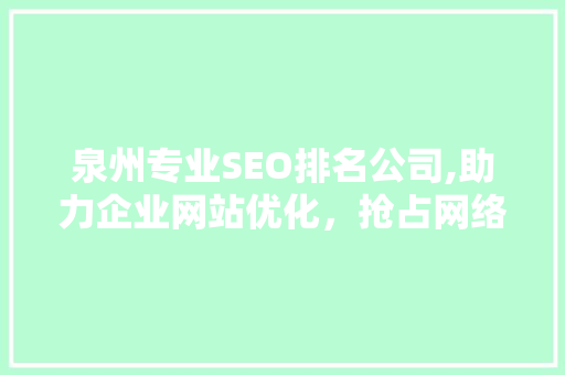 泉州专业SEO排名公司,助力企业网站优化，抢占网络市场先机