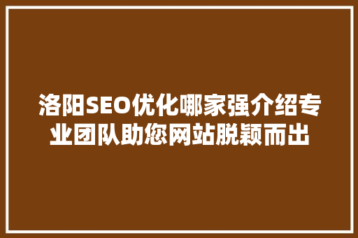 洛阳SEO优化哪家强介绍专业团队助您网站脱颖而出