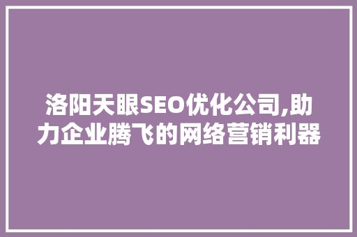 洛阳天眼SEO优化公司,助力企业腾飞的网络营销利器