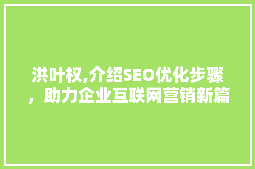 洪叶权,介绍SEO优化步骤，助力企业互联网营销新篇章