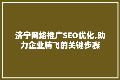 济宁网络推广SEO优化,助力企业腾飞的关键步骤