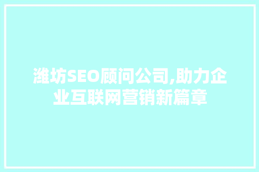 潍坊SEO顾问公司,助力企业互联网营销新篇章