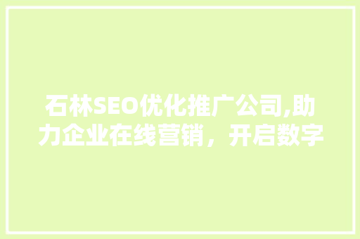 石林SEO优化推广公司,助力企业在线营销，开启数字时代新篇章