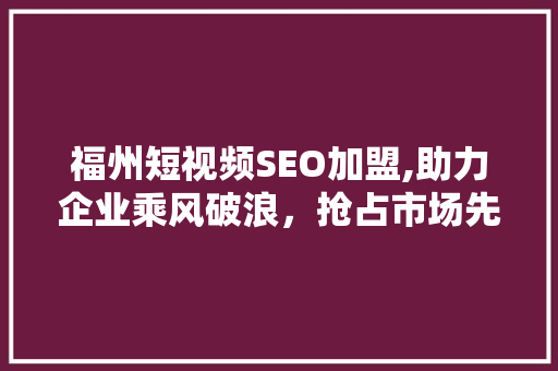 福州短视频SEO加盟,助力企业乘风破浪，抢占市场先机