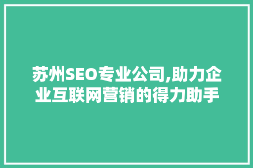 苏州SEO专业公司,助力企业互联网营销的得力助手