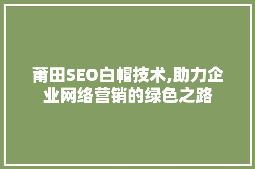 莆田SEO白帽技术,助力企业网络营销的绿色之路