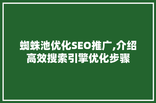 蜘蛛池优化SEO推广,介绍高效搜索引擎优化步骤