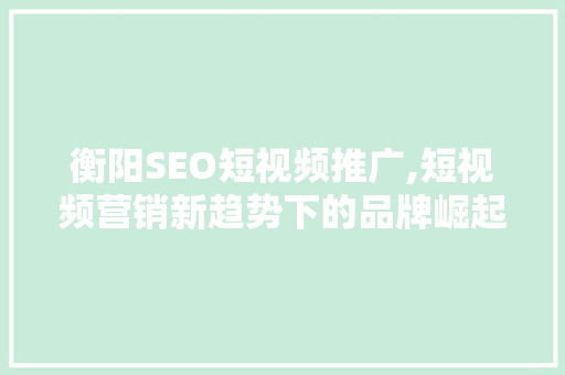 衡阳SEO短视频推广,短视频营销新趋势下的品牌崛起之路