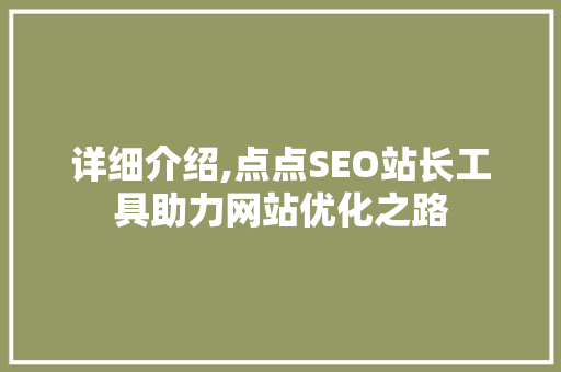 详细介绍,点点SEO站长工具助力网站优化之路