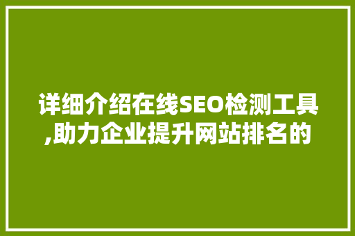 详细介绍在线SEO检测工具,助力企业提升网站排名的得力助手