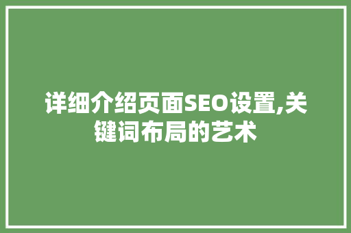 详细介绍页面SEO设置,关键词布局的艺术